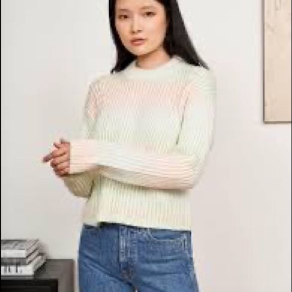 La Ligne Ribbed Space Dye Crew Pullover Sweater Cream Peach Seafoam Size Large - Picture 4 of 16